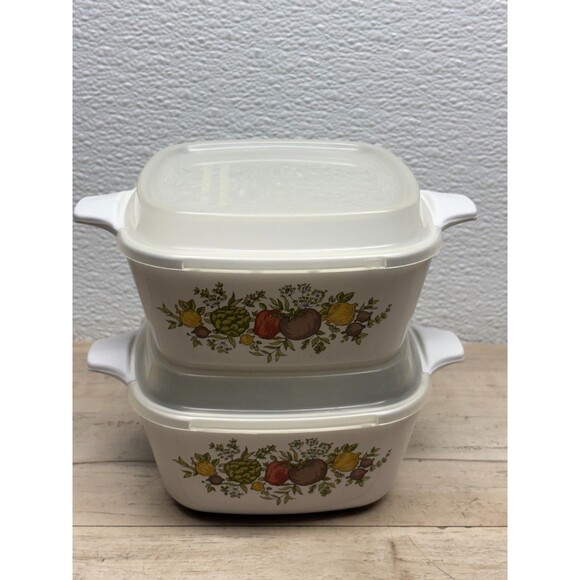 Set Of 2 Corning Ware Spice Of Life Casserole Dish 2 3/4 Cup With Plastic Lids - Picture 5 of 14